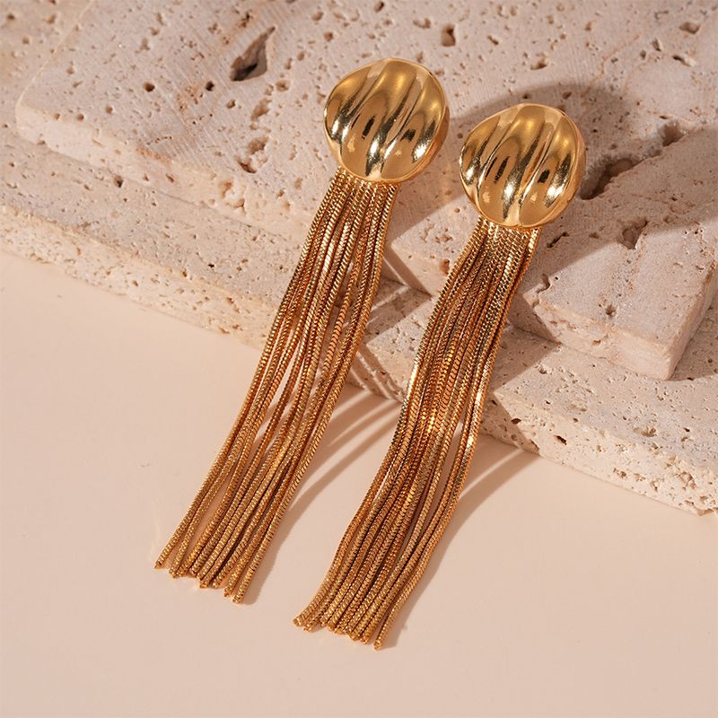Metallic geometric fringed silver needle earrings elegant niche temperament premium earrings_voghion.com
