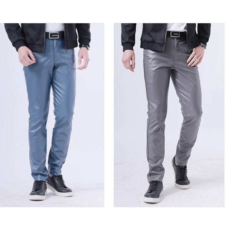 Frühling/Sommer dünne Jugend elastische Slim Fit Mode bunte weiße Bar Net rote Lederhose Männer_voghion.com