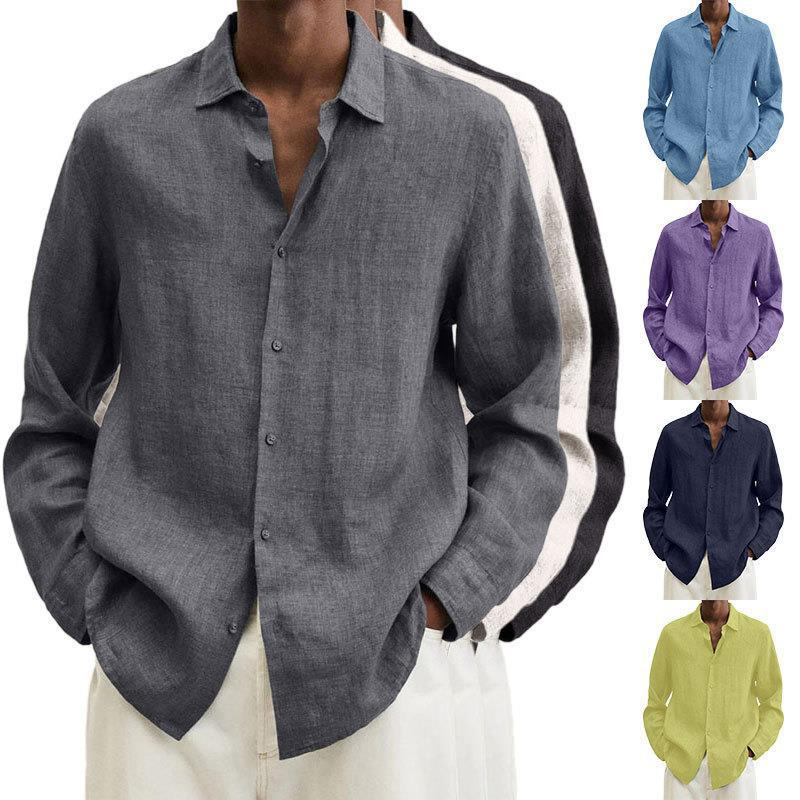Herren-Cardigan-Hemd mit langen Ärmeln und Revers und losen Knöpfen für vier Jahreszeiten_voghion.com