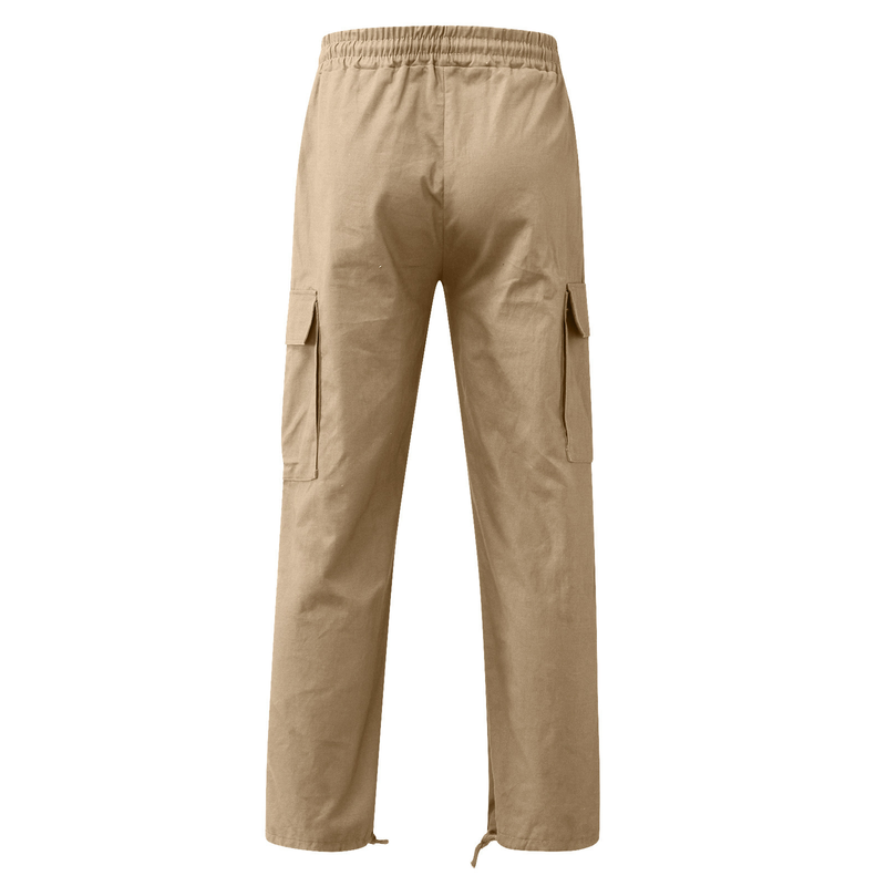 Calça cargo masculina amarrada com vários bolsos casual_voghion.com