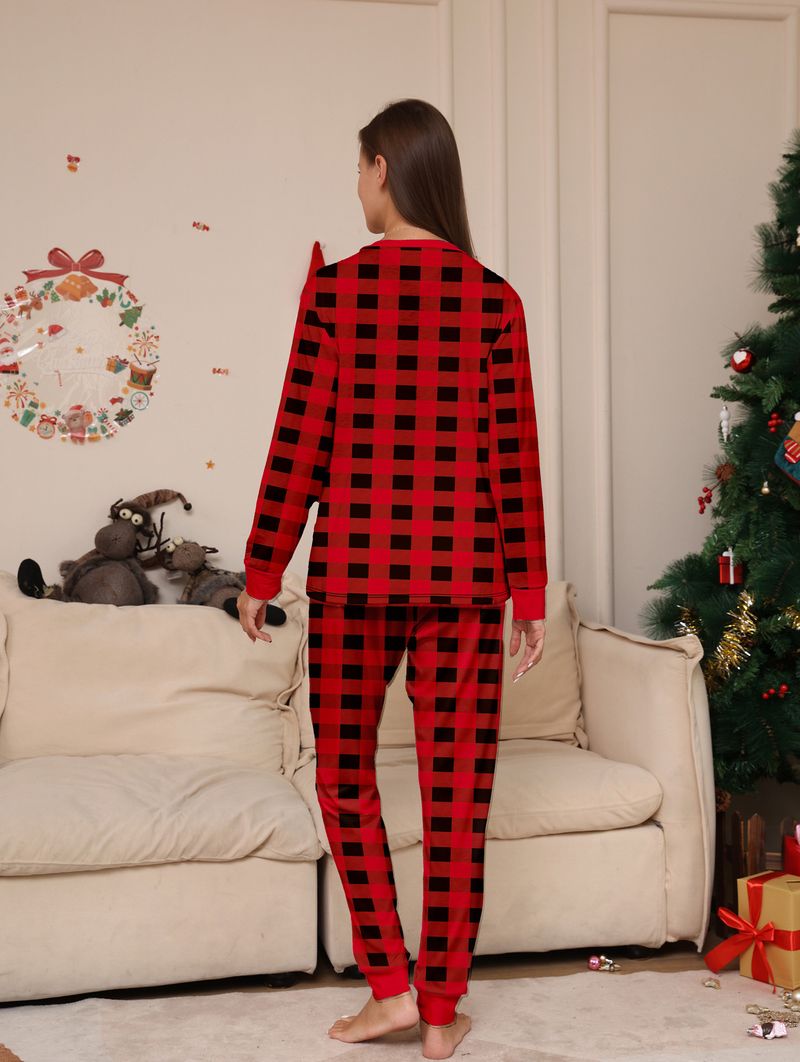 Weihnachtliches Familien-Pyjama-Set – rot karierte Nachtwäsche mit langen Ärmeln für Eltern, Kinder und Haustiere (gemütliches Urlaubsoutfit)_voghion.com