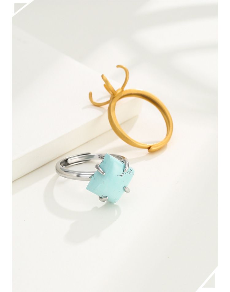 S925 sterling silver ring empty holder female gold diy beeswax Amber turquoise brave ring holder empty holder with shape ring holder_voghion.com