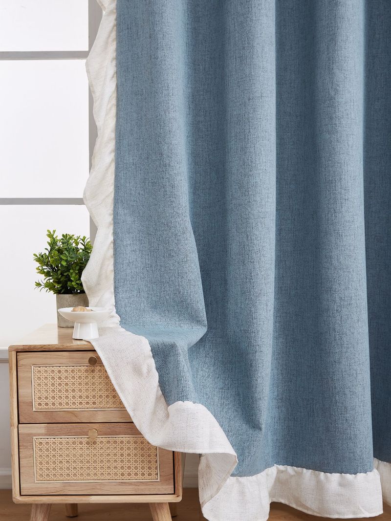 Haze Blue Lotus Leaf Edge Living Room Perforated Door Curtain Partition Curtain Kitchen Block New Curtain Rod Complete Set Of Blackout Bedroom_voghion.com
