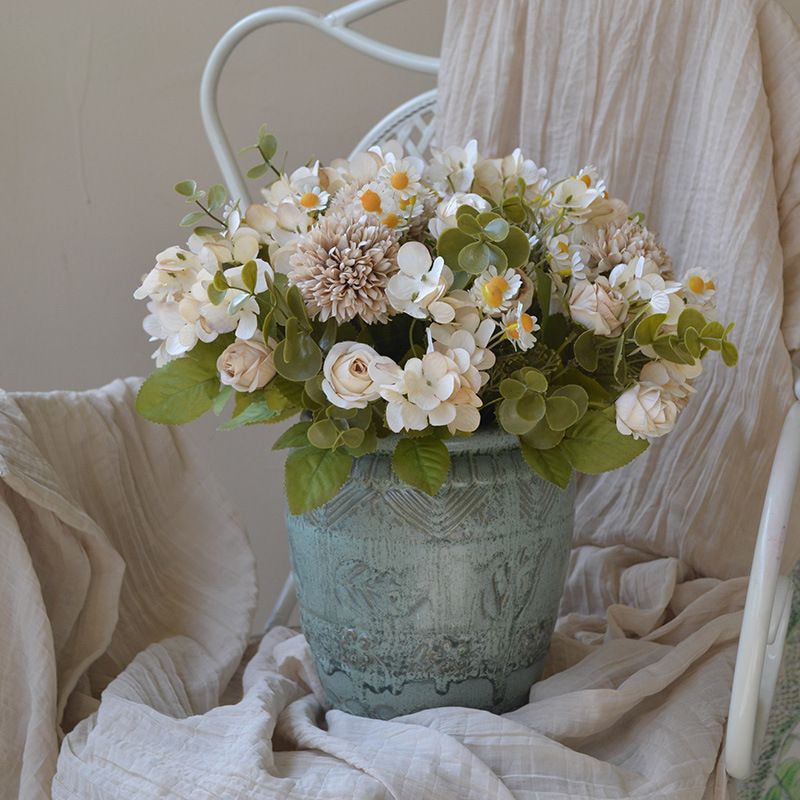 Fiore simulato colore autunnale retrò piccolo mazzo 7 punte ortensia rosa arco nuziale strada principale decorazione floreale fiore finto camomilla_voghion.com