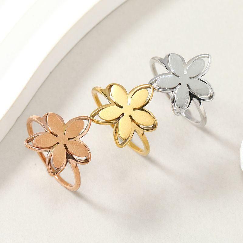 Titanium ring for women with a design sense of hollowed out double-layer flower ring, niche light luxury handmade_voghion.com