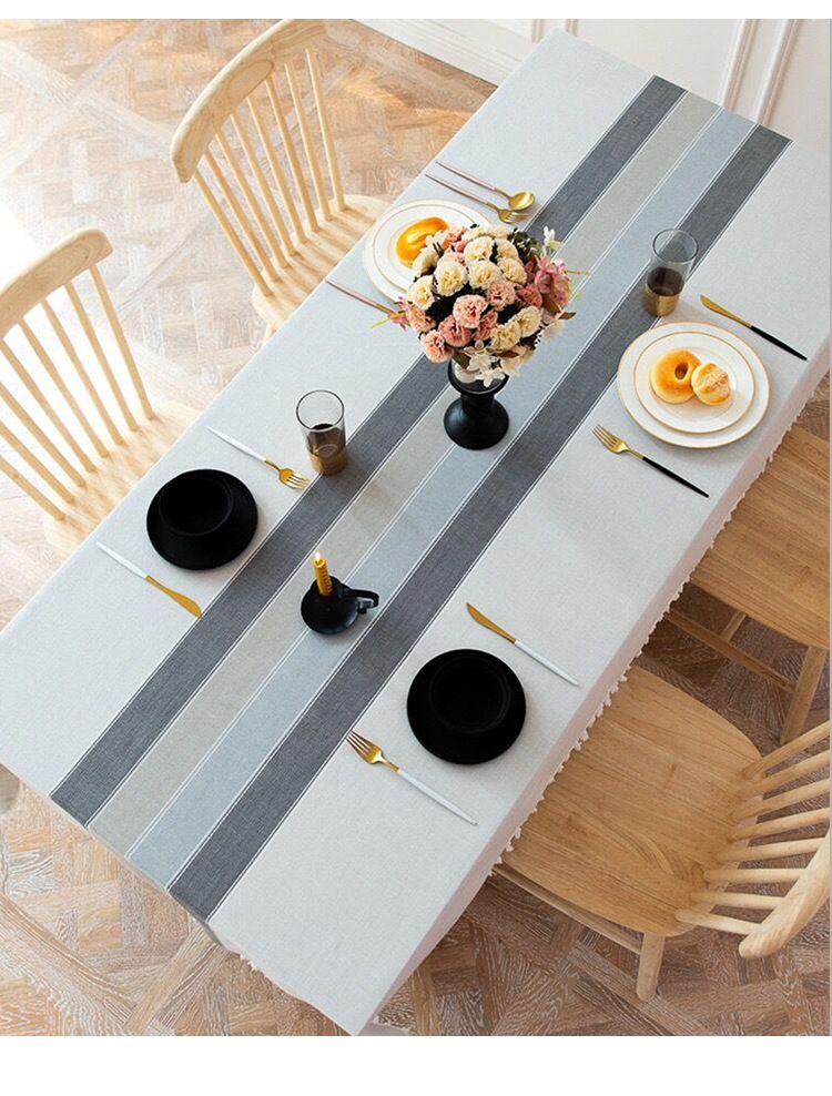 Minimalist Tablecloth – Striped Polyester Linen Blend – Non-Slip & Heat-Resistant – Rectangle Dining & Coffee Table Cover – Picnic Mat_voghion.com