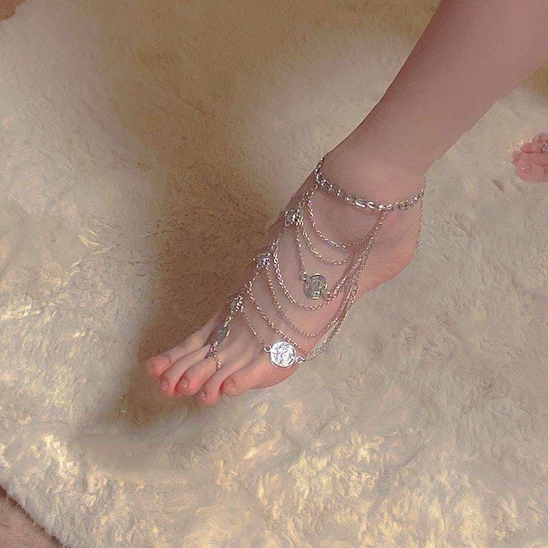 Exotic Fashion Multi-layer Tassel Anklet For Women Metal Foot Chain Cosplay Palace Style Accessories_voghion.com