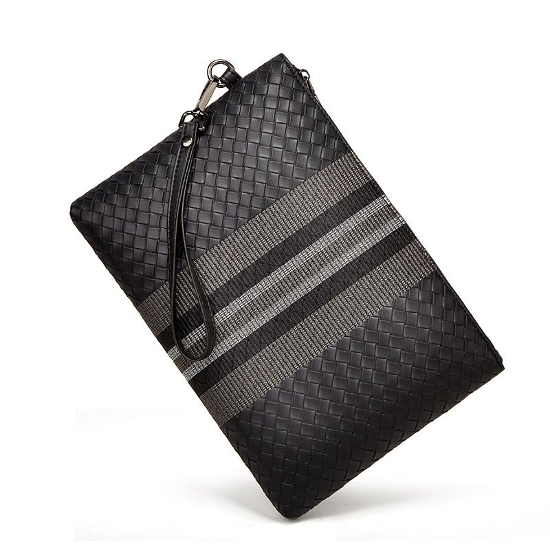 2022 New Woven Striped Men's Handbag Document Business Clutch Bag_voghion.com