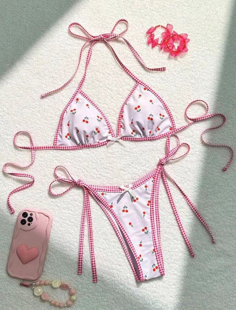 Damenbekleidung Split Tie Strap Badeanzug Kleiner frischer Schmetterling Zweiteiliger Badeanzug weiblich_voghion.com