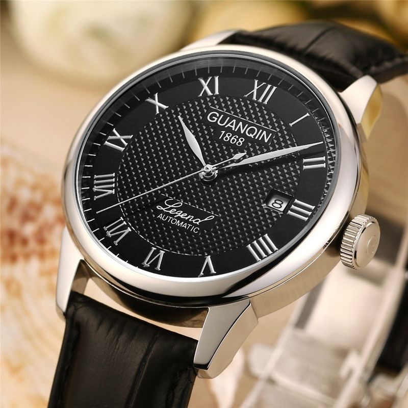 GUANQIN Mens Watches Mechanical Wristwatch Automatic Watch For Men Sapphire Glass Stainless Steel Leather Waterproof Clock Date_voghion.com