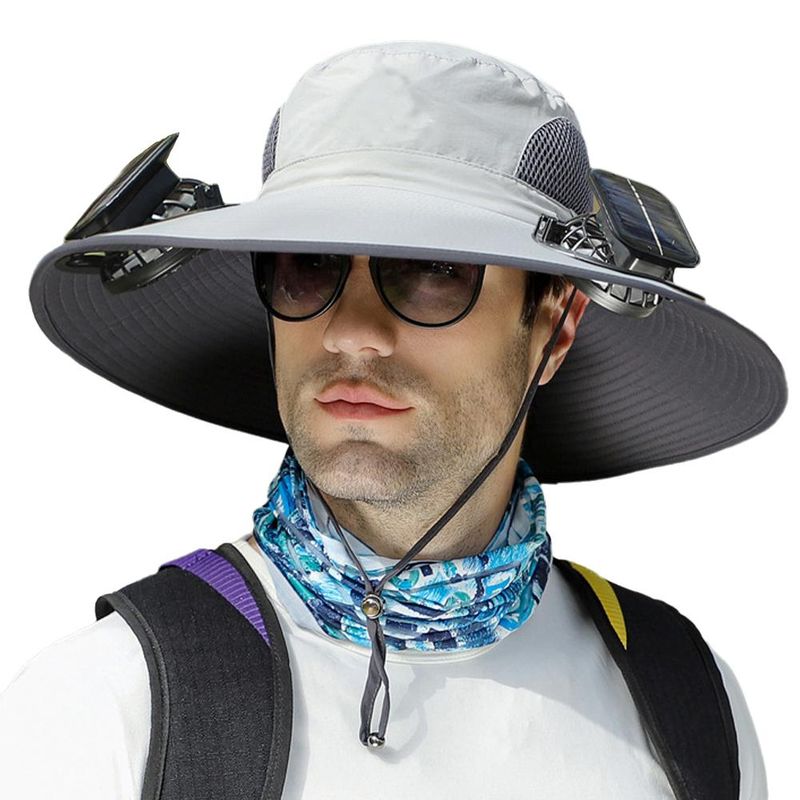 Cappello da pescatore con ventola solare alla moda, con tesa larga, protezione solare, asciugatura rapida, da uomo, ricaricabile, grande, antivento, muto_voghion.com