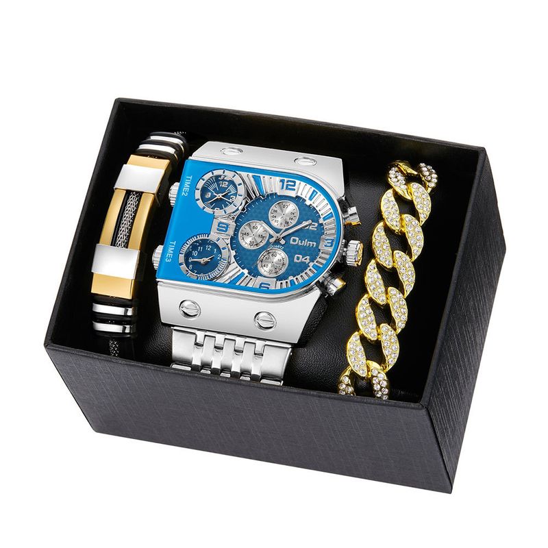Men's Multi-Time Zone Stainless Steel Quartz Watch With Large Luminous Dial And Elegant Square Case Quartz Watch Great For Gifting_voghion.com