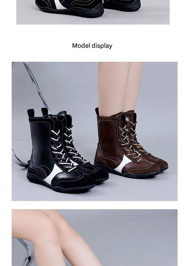 2025 Fall Dystopian Combat Boots, Two-Tone Mid-Calf Riding Boots, Height-Enhancing Women's Footwear_voghion.com