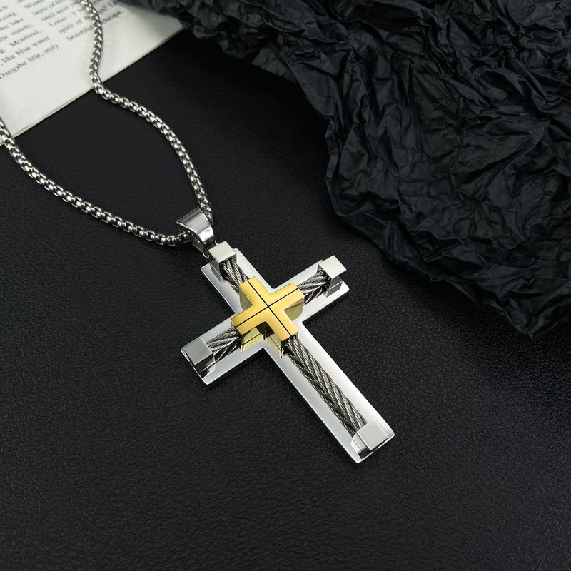 Mode Neue 2024 Kreuz Anhänger Edelstahl Christus PvD herren Vergoldet Halskette_voghion.com