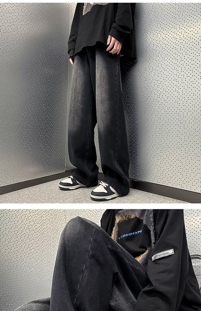 Verwaschene gerade Jeans für Herren im Frühling und Herbst im amerikanischen Stil mit lockerem weitem Bein, übergroße, lässige, trendige Sommerhose_voghion.com