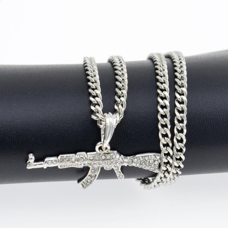 Crystal Ak 47 Strass Bling Ketting Mode Creatieve Hip Hop Machinegeweer Hanger Ketting Vrouwen Mannen Rapper Sieraden_voghion.com