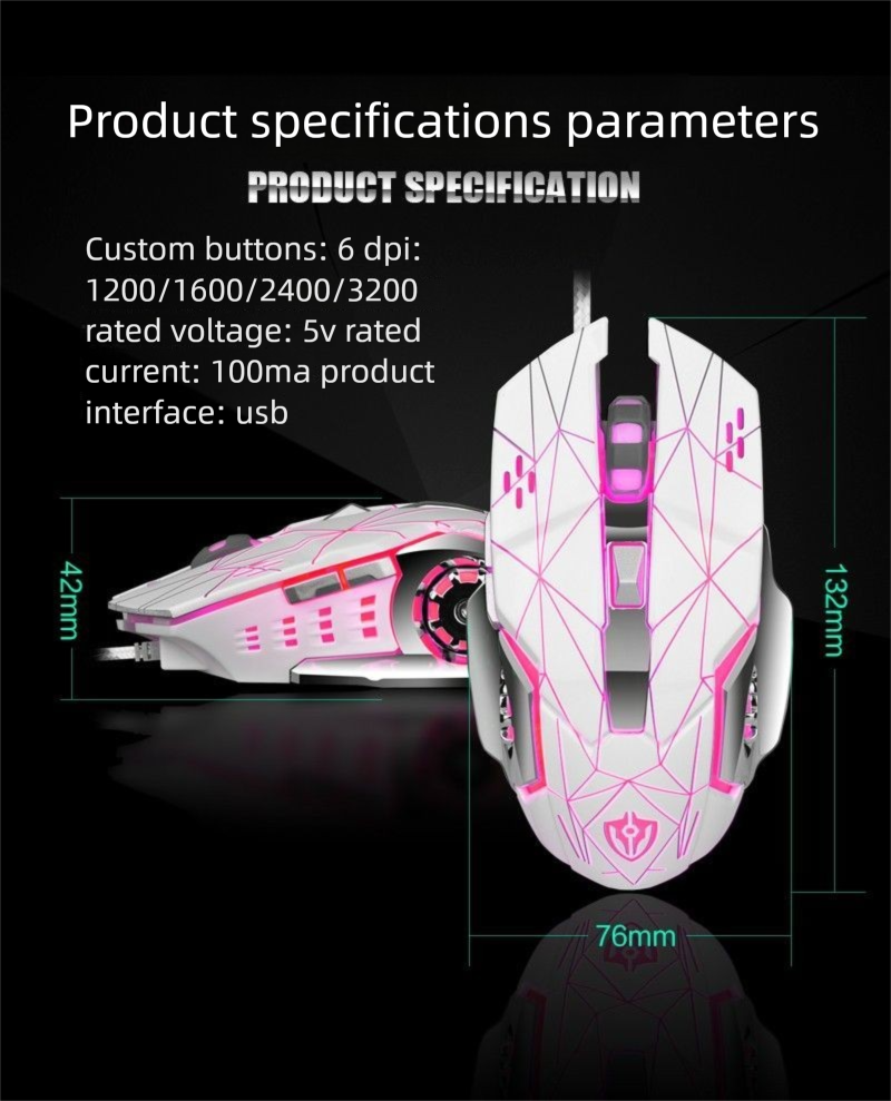 Coole kabelgebundene Maus für PUBG, einstellbares Gaming, programmierbare Makrodefinition, Ein-Tasten-Kombination_voghion.com
