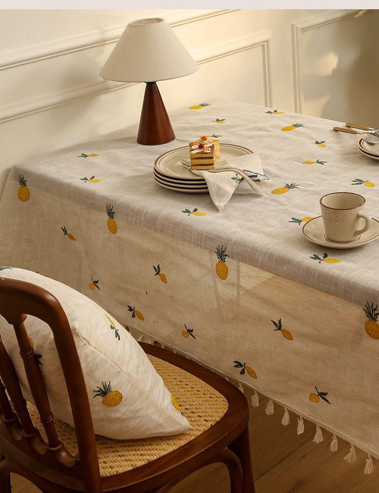 Leinentischdecke mit Stickerei – Bohemian-Dekor für Esstisch, Couchtisch und Bücherregal (hitzebeständig, maschinenwaschbar)_voghion.com