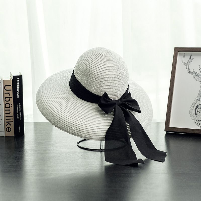 Nuovi arrivi Hepburn fiocco nastro donne paglia secchiello colore protezione solare sole spiaggia cappello all'ingrosso_voghion.com