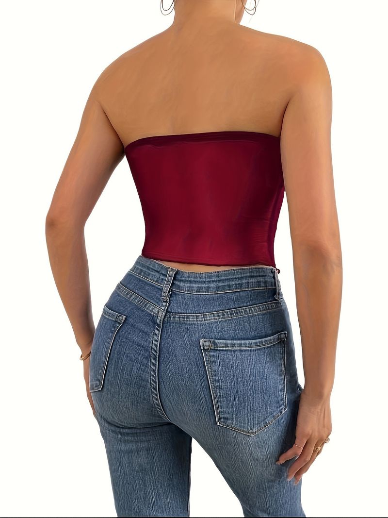 Damenbekleidung Sommer Neue einfarbige seitliche Kordelzugschlitze Unregelmäßige Slim Fit Tube Top Weste Top_voghion.com