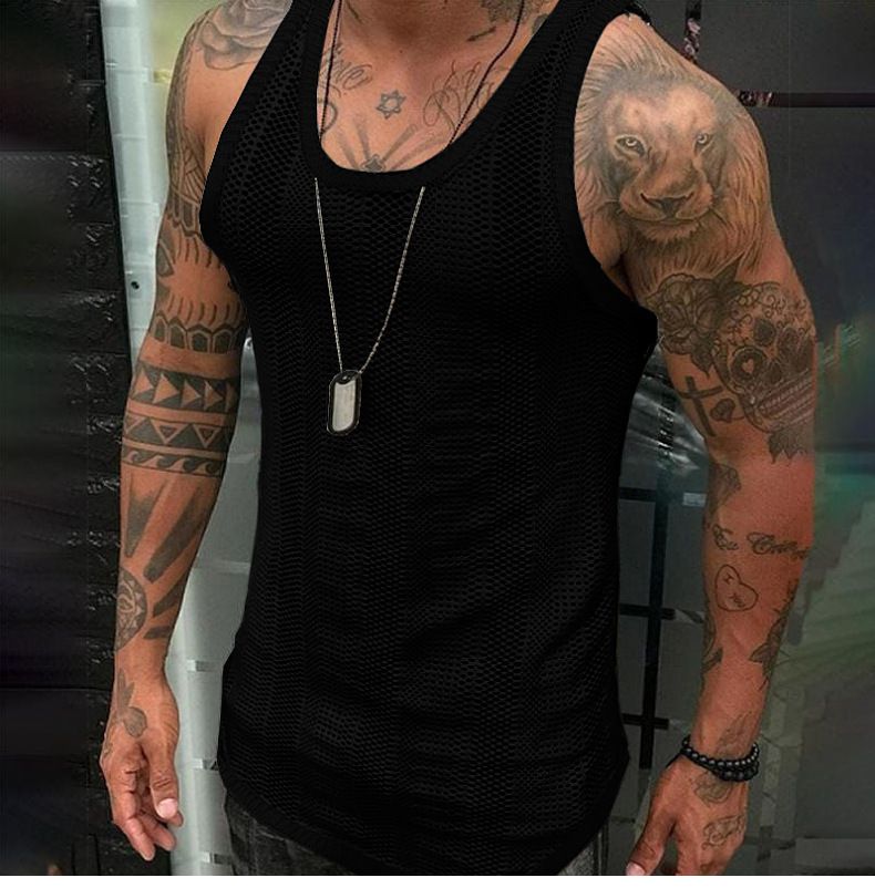 Neue Weste Sommer dünne ärmellose Herren gestrickt Slim Fit Mesh ausgehöhlt Sport Top_voghion.com