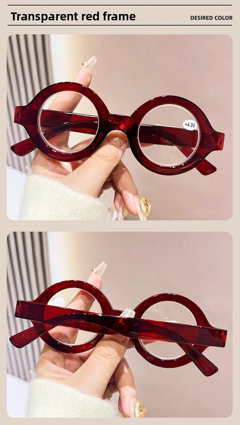 Occhiali da lettura da donna con montatura rotonda, giovanili, alla moda, di alta qualità, personalizzati, ad alta definizione, anti luce blu_voghion.com