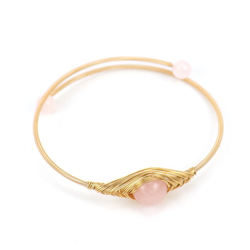 New Handmade Wire Wrapped Gold Agate Bead Open Simple Devil's Eye Bracelet B44_voghion.com