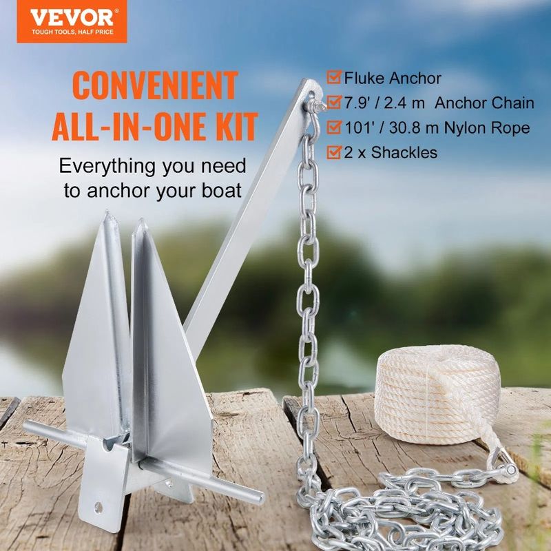 Bo Fluke Rope And 0.4 HotDipped Style Chain Fluke LBS Kit Anchor Galvanized Anchor Steel Two 7.9' 101' Marine 13 With Shackles_voghion.com
