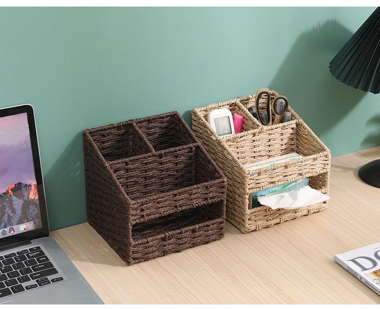 Woven Tea Table, Household Straw Woven Miscellaneous Storage, Desktop Toy Key, Cosmetics, Living Room Snacks, Drawer_voghion.com