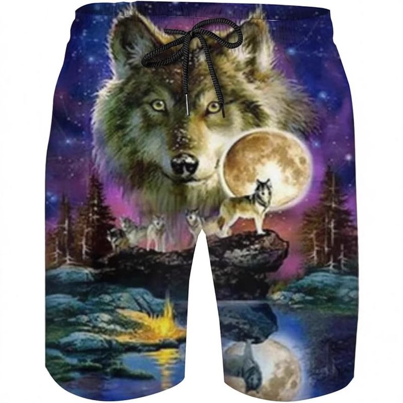 Short décontracté pour homme, qualité imbattable, motif loup d'été, imprimé en 3D, pantalon de plage pour homme_voghion.com