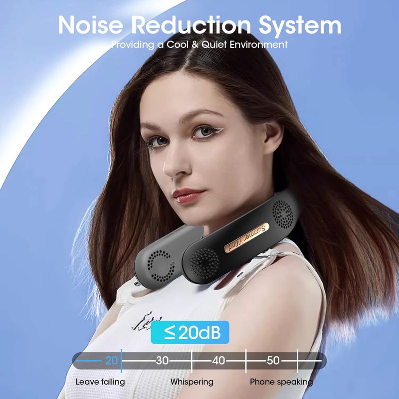 Ventilator de gât portabil, ventilator de gât fără lame cu flux de aer cu 4 turbo și răcire la 360°, reîncărcabil prin USB, cu 3 viteze de reglare pentru exterior și interior_voghion.com