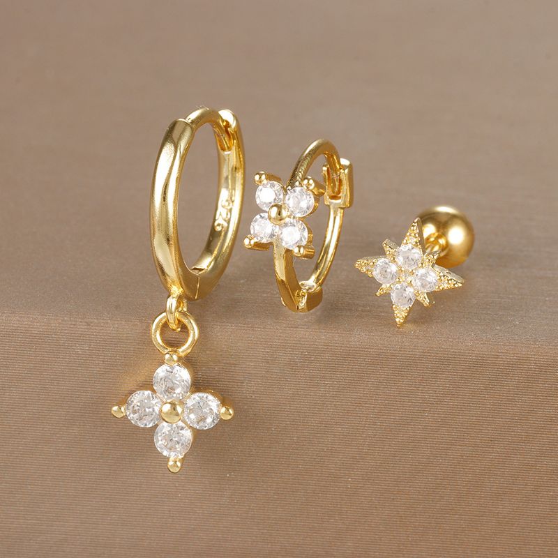 Gioielli e accessori orecchini geometrici alla moda, set di orecchini floreali con micro zirconi intarsiati, orecchini da donna leggeri e di lusso personalizzati in tre pezzi_voghion.com