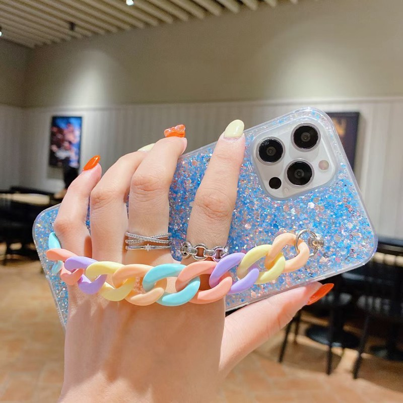 Glitter Rainbow Chain Rope Telefon Case Fir OPPO Realme 8 5G 7 5 GT 7i C2 C11 C15 C17 C21 C20 X7 Pro V3 V5 V13 V15 Silicon_voghion.com
