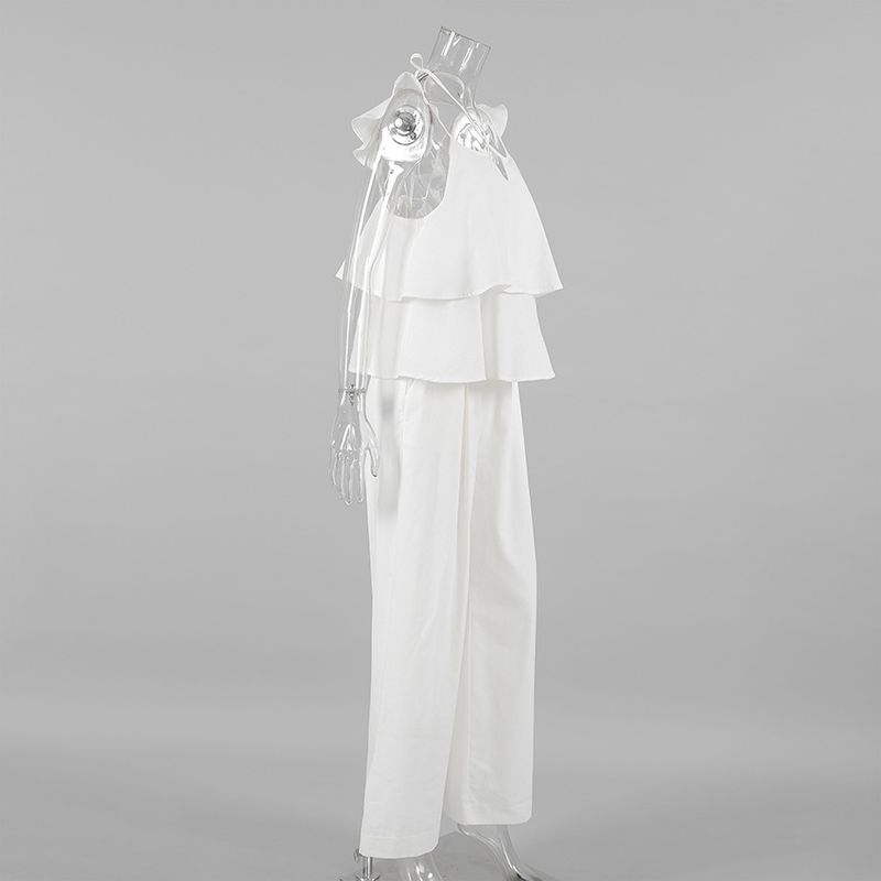 Cotton Linen Fashionable Sexy Backless Lace Up Set Spring And Summer 2025 New Item, Loose Flying Sleeve Top, Long Pants_voghion.com