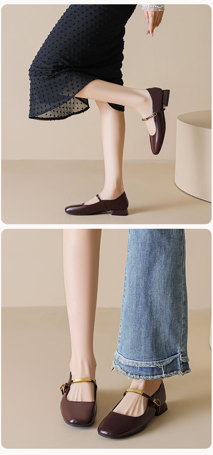 Rundkopf-Einzelschuhe für Damen, schöne französische leichte Mund-Dicke Ferse mit Mary Jane-Schuhen_voghion.com