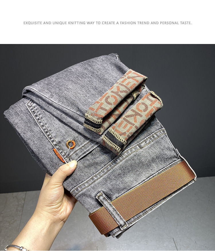 Jeans men's 2023 winter plush and thickened trendy Korean version leggings elastic slim fit versatile casual pants_voghion.com