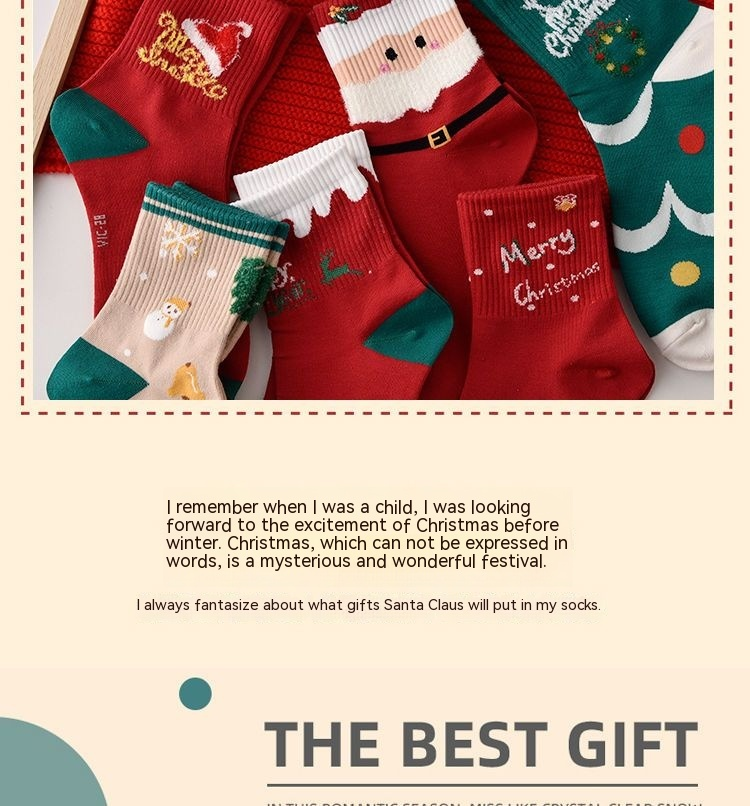 Meias infantis de Natal de comprimento médio, outono e inverno, meias vermelhas para o ano de origem, casais,_voghion.com