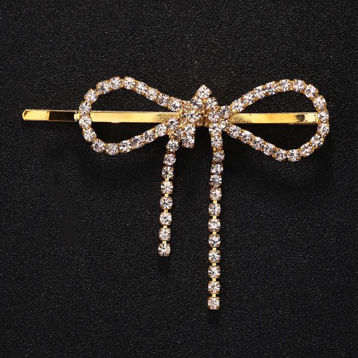 Women's Elegant Bow Hair Clip With Rhinestone And Tassel - Side And Back Hair Accessory For Bangs And Flyaways (Silver, Gold) Head Rhinestone_voghion.com