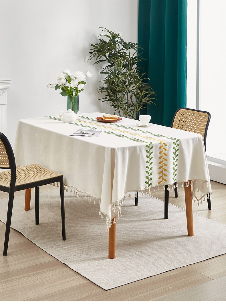 Nappe brodée moderne – Tissu polycoton à motif feuilles de saule – Imperméable et antidérapant pour tables à manger et tables basses (plusieurs tailles)_voghion.com