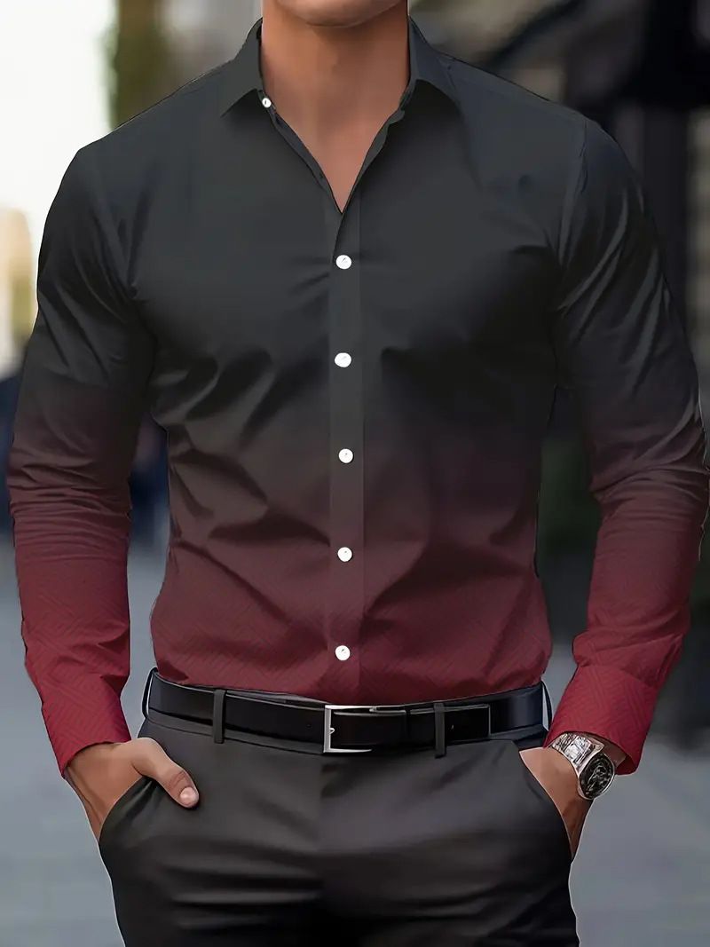 Camicia casual a maniche lunghe da uomo, nuova, primavera e autunno, con colori sfumati_voghion.com