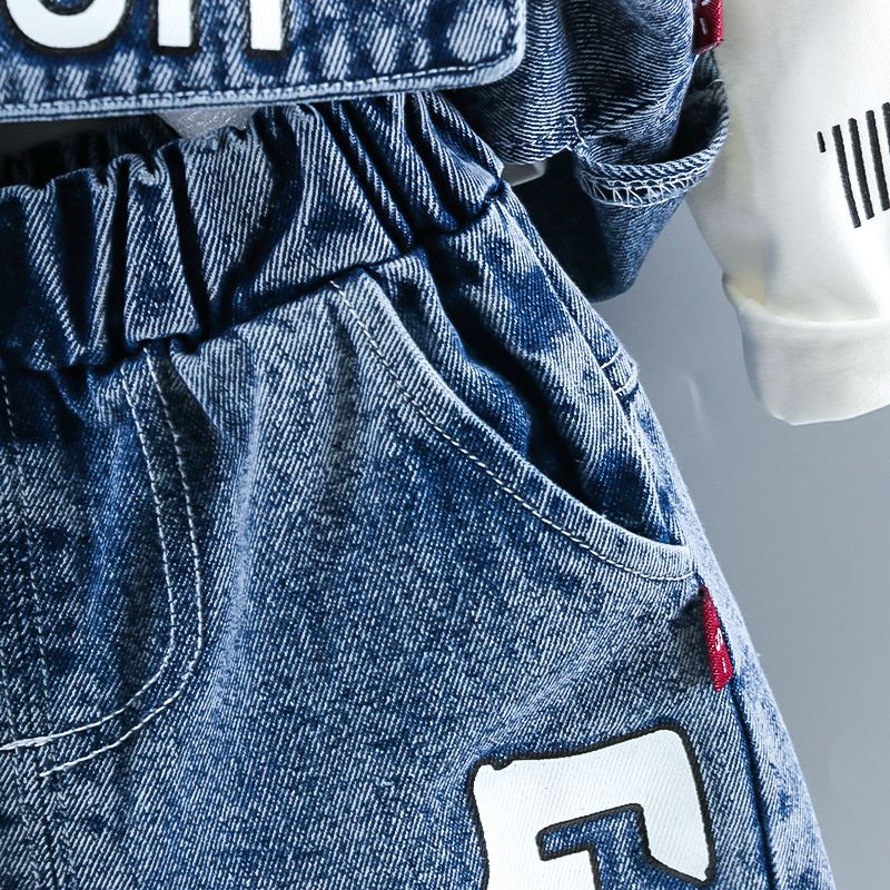 Haine pentru bebeluși, primăvară, toamnă, costum rupt, jachetă din denim, vestă cu glugă, cămașă + pantaloni, set 3 piese_voghion.com