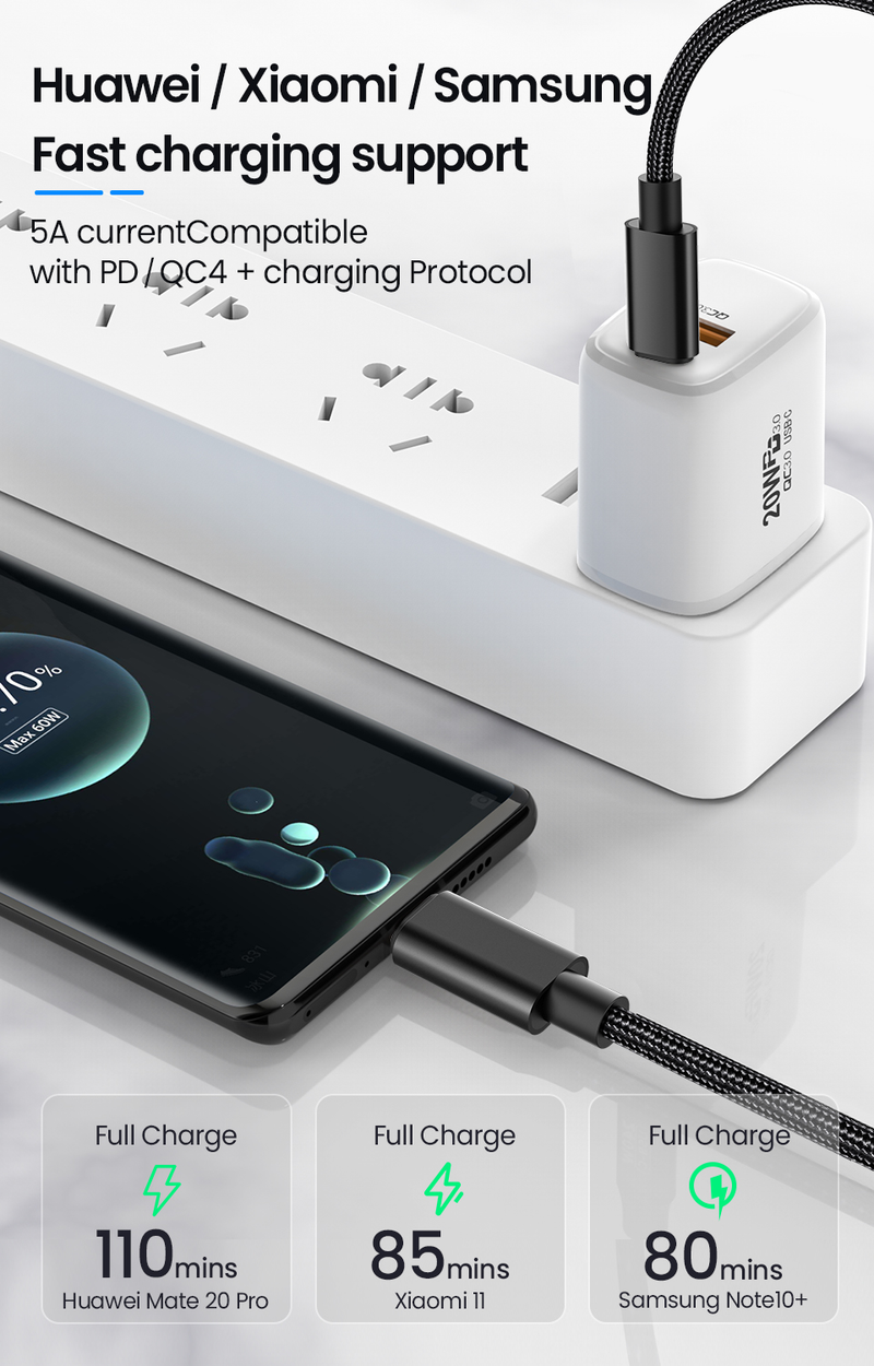 PD 60W USB Type C til USB C-kabel for Samsung Huawei Xiaomi QuickCharge mobillader 5A hurtiglading datakabel_voghion.com