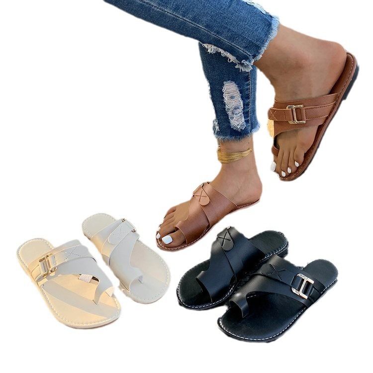 Sandálias femininas plus size com argola para os dedos, verão 2024, sandálias rasas para atividades ao ar livre_voghion.com
