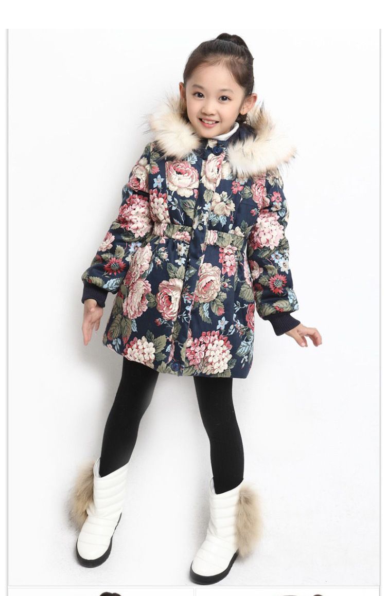 Girls Cotton Coat Autumn And Winter New Children's Medium And Long Printed Cotton Coat Medium And Large Children's Coat Trend_voghion.com