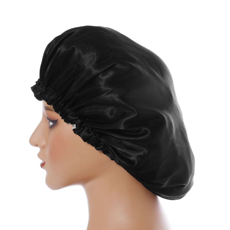 Cuffia da notte reversibile in raso - Protezione per capelli bifacciale con chiusura a bottone alla moda per donna_voghion.com