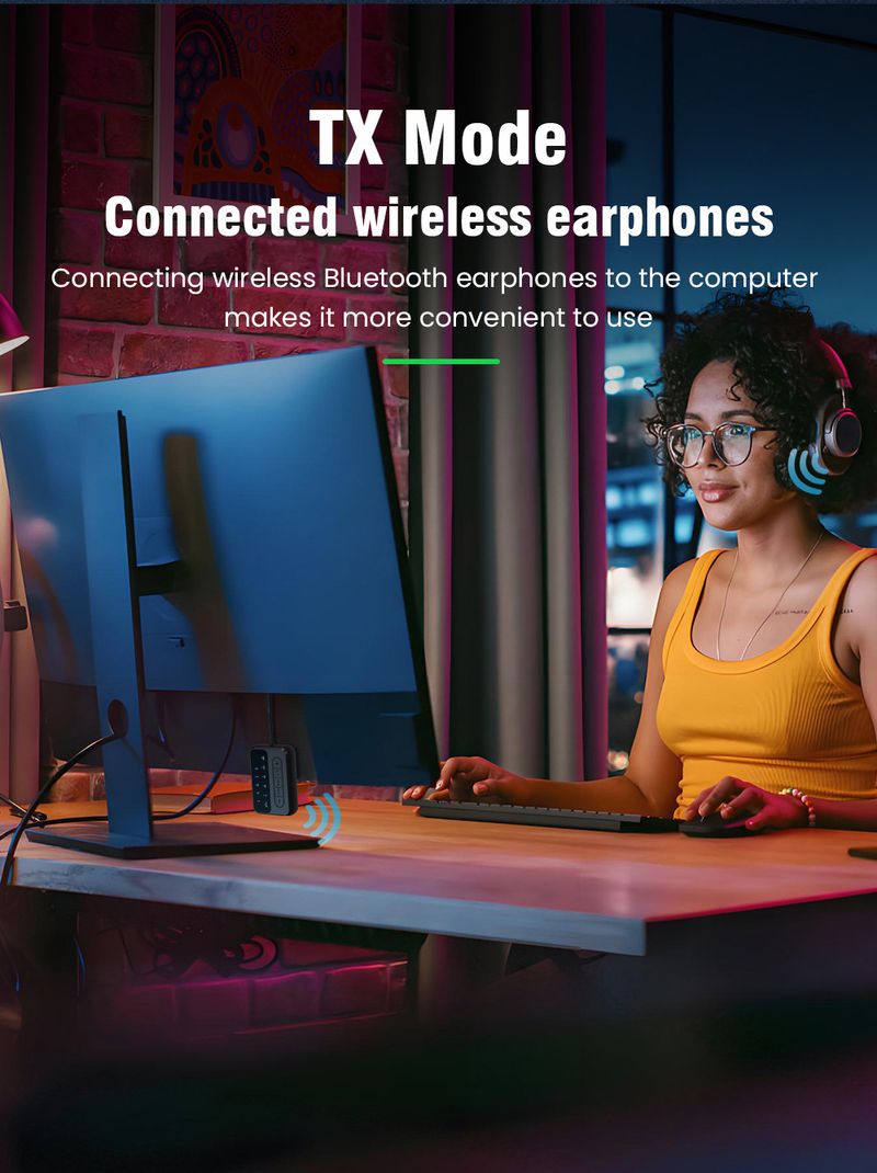 Qualcomm QCC5.4 Adapter Bluetooth Receiver Transmitter 2-in-1 TV Computer One-to-Two AptX Airplane_voghion.com