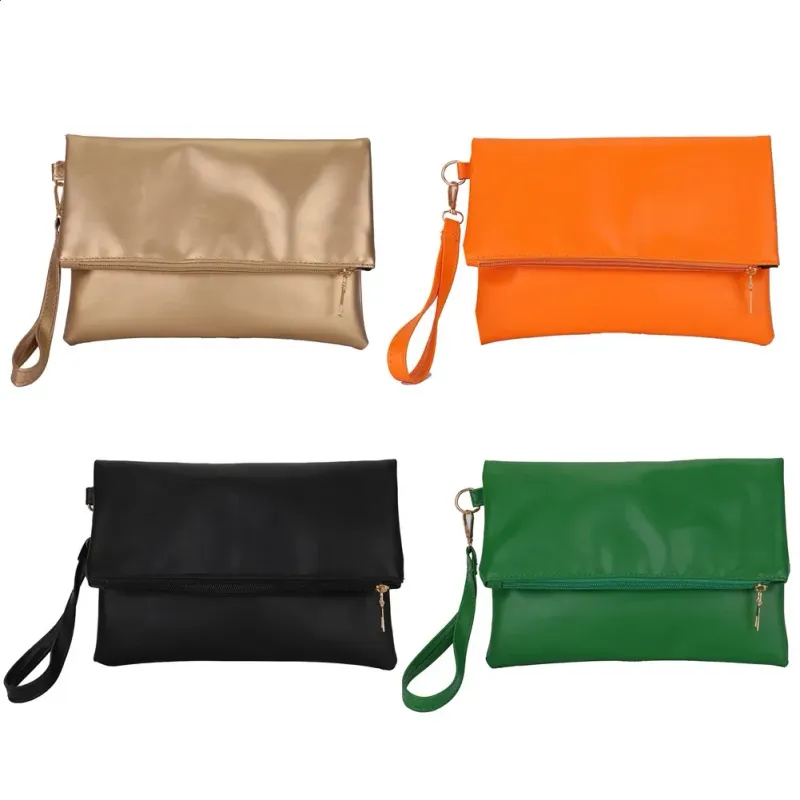 Women Envelope Clutch Solid Color PU Leather Folding Handbag Zipper Closure Casual Style Classic Commuting Bag 250210_voghion.com