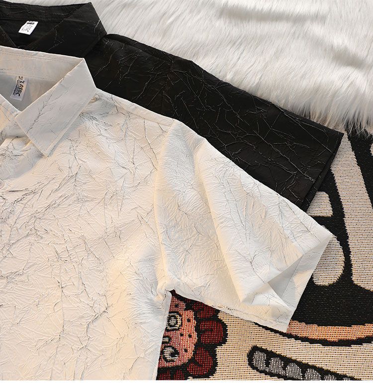 Herrenbekleidung Herren Plissee-Kurzarmhemd aus Eisseide, Sommer, dünn, cool, trendig, hübsches Design, lässig, Anzughemd, Jacke_voghion.com