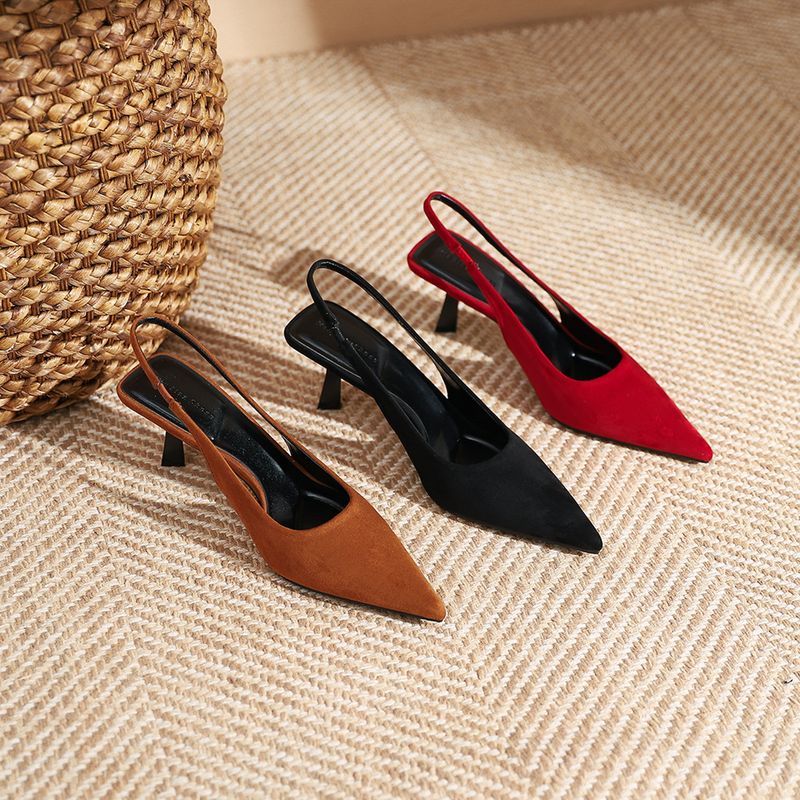 Mt-1 Fahion Karamell Farbe Spitz High Heel Neue Einfache Flache Mund Abnehmen Stiletto Frauen Backle Single_voghion.com