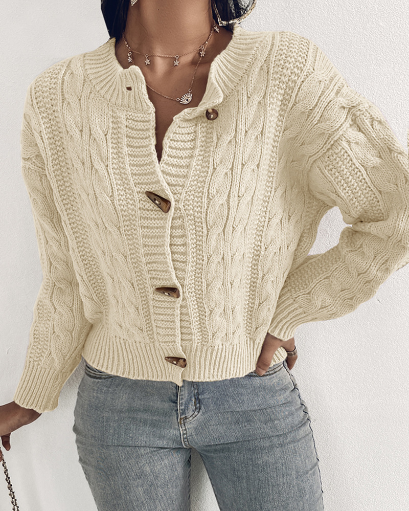 Naisten vaatteet retro twist pitkähihainen villatakki_voghion.com